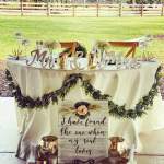 a bridal table with a Mr and Mrs sign